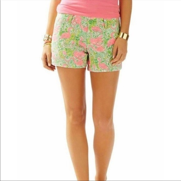 Lilly Pulitzer Resort White Hot Wings Walsh Shorts Flamingos Size 00 EUC - Picture 1 of 8